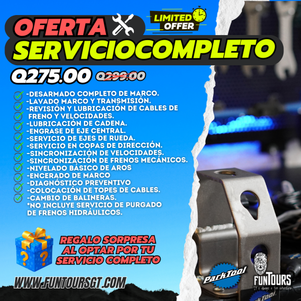 SERVICIO COMPLETO  - 1 BICICLETA - MTB, URBANO O RUTA.